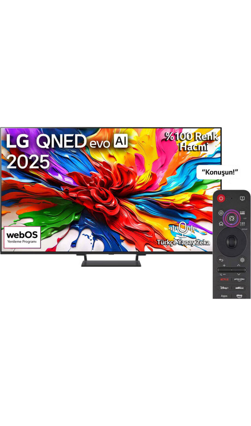 LG 65QNED93A6A 65 inç 165 Ekran Uydu Alıcılı 4K Smart AI Sihirli Kumanda webOS25 evo MiniLED QNED TV