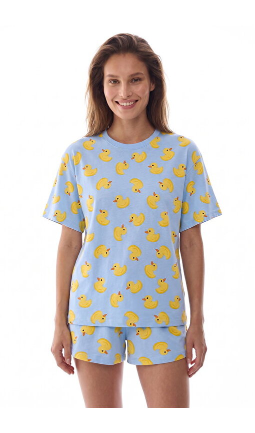 Mavi Cuteness Kısa Kollu Şort Pijama Takımı