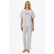 Vacation Çizgili Kısa Kollu Pantolon Pijama Takımı