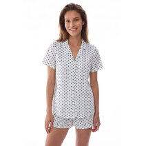 Ekru Blue Puantiye Desenli Kısa Kollu Gömlek Şort Pijama Takımı