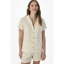Ekru Blossom Çiçekli Kısa Kollu Gömlek Şort Pijama Takımı