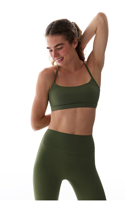 LYCRA Koyu Yeşil Cream Hafif Destek Çıkarılabilir Pedli Racerback Spor Sütyeni